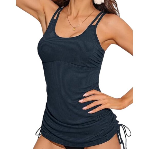 Charmo Tankini Top‎ Tie-side Drawstrings Tummy Control In Blue - Size Large - Picture 1 of 10